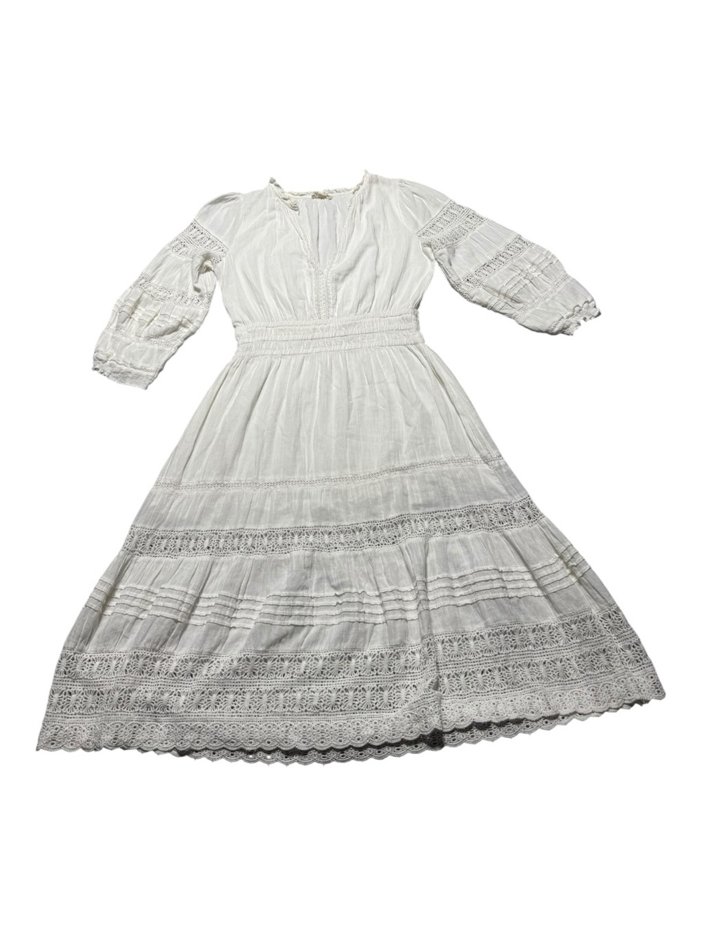 M.A.B.E. Loretta Midi Dress Women’s Small  in Ecru Boho Prairie Cottage Crochet - Picture 5 of 9